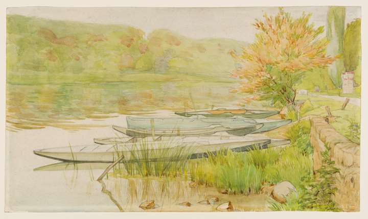 River Landscape with Small Boats